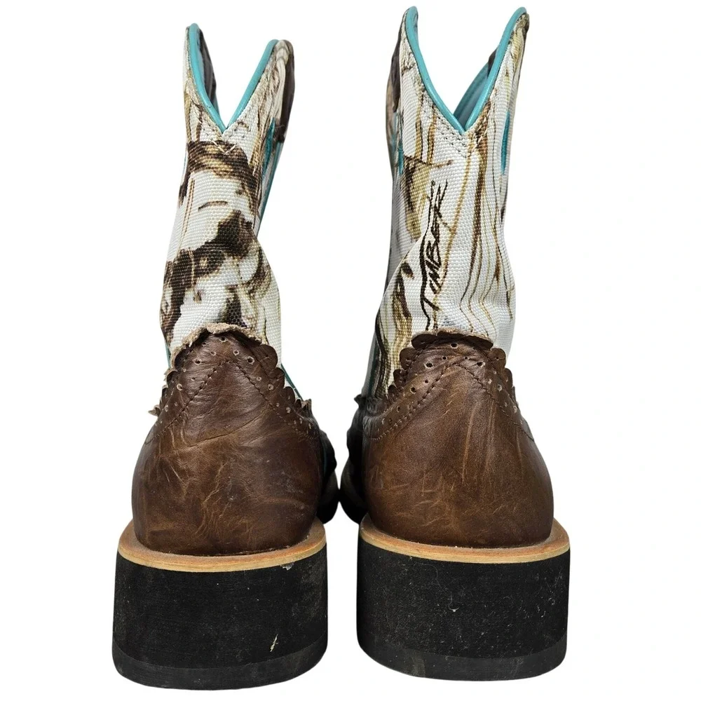 Ariat Fatbaby Camo Western Boots Brown Leather Teal Trim 10009503 Womens 7.5B